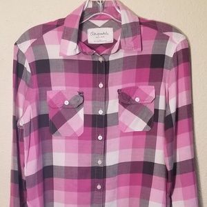 Aeropostale Pink Flannel Button Down Junior Small